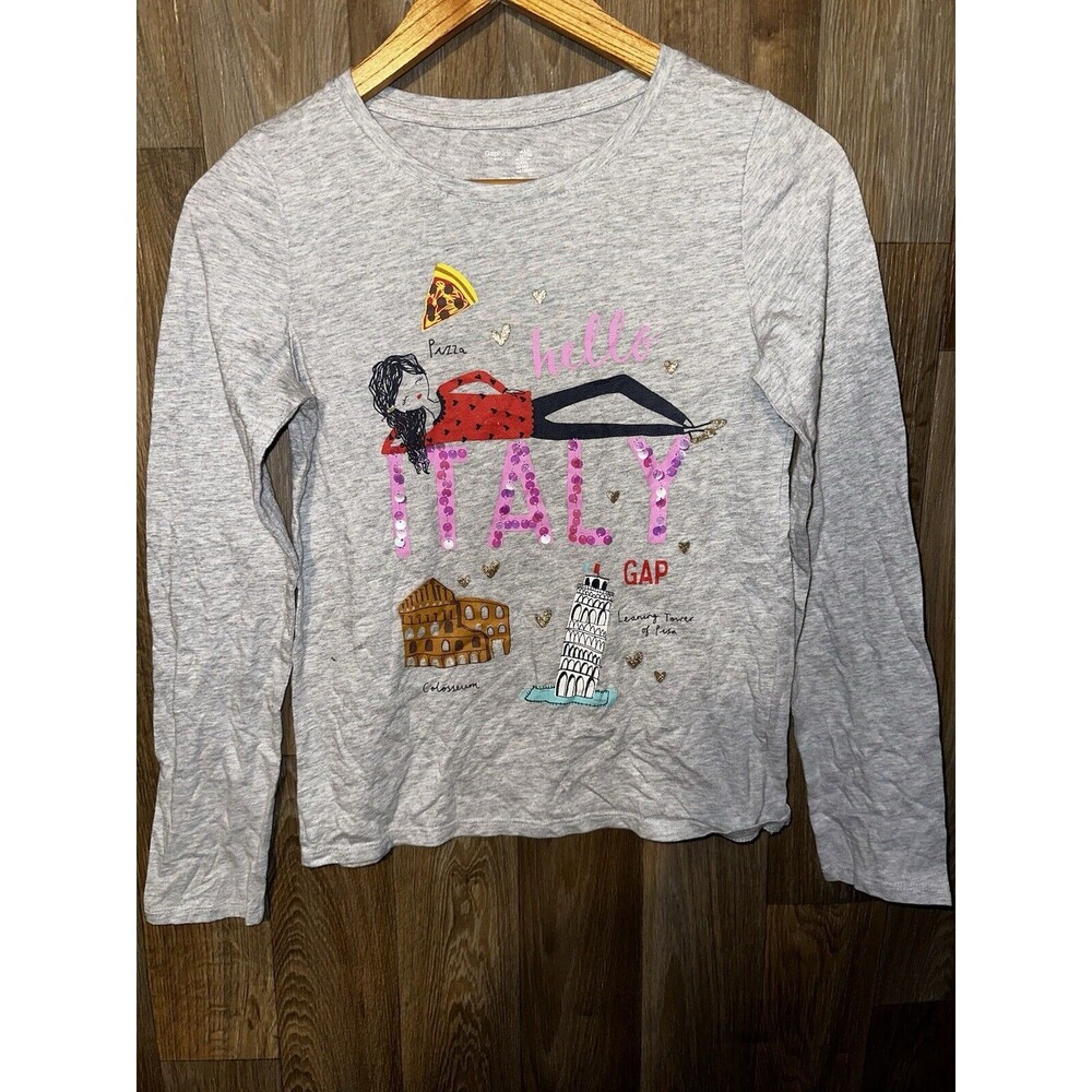 gap kids girls gray print tee long sleeve sz xxl /13y